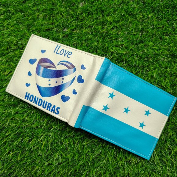 Men Printed Honduras Flag Bifold Leather Wallet - Picture 4 of 6